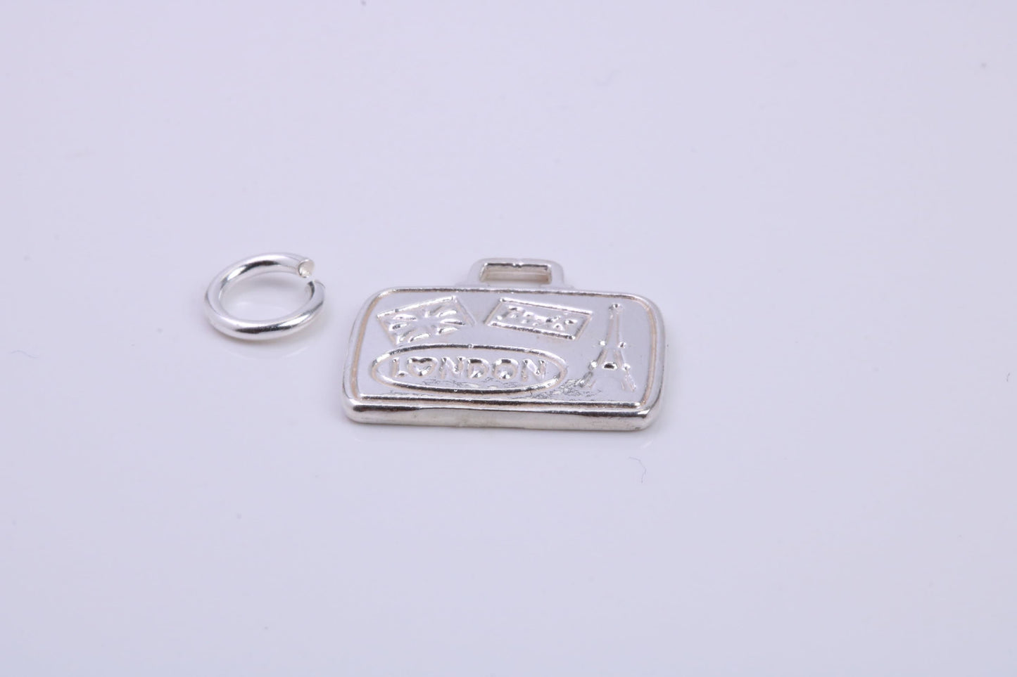 Travel Suitcase Charm, Traditional Charm, Made from Solid 925 Grade Sterling Silver, Complete with Attachment Link