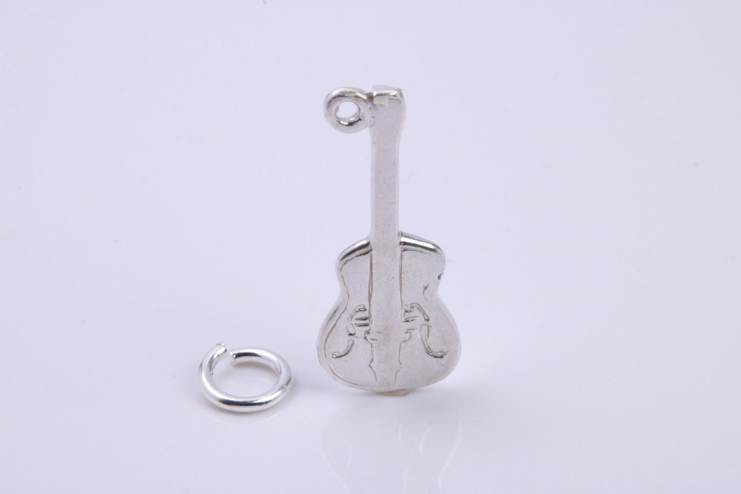 Guitar Charm, Traditional Charm, Made from Solid 925 Grade Sterling Silver, Complete with Attachment Link