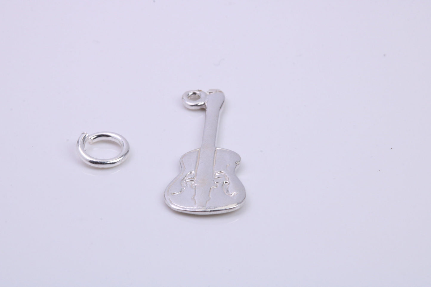 Guitar Charm, Traditional Charm, Made from Solid 925 Grade Sterling Silver, Complete with Attachment Link