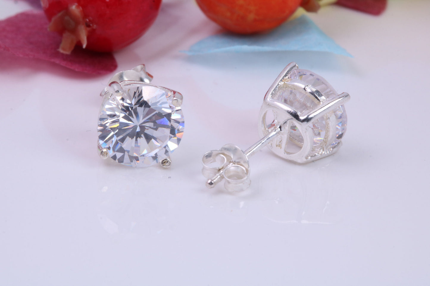 9 mm Round Cubic Zirconia set Stud Earrings, Made from Solid Cast Sterling Silver, Ideal for Gents