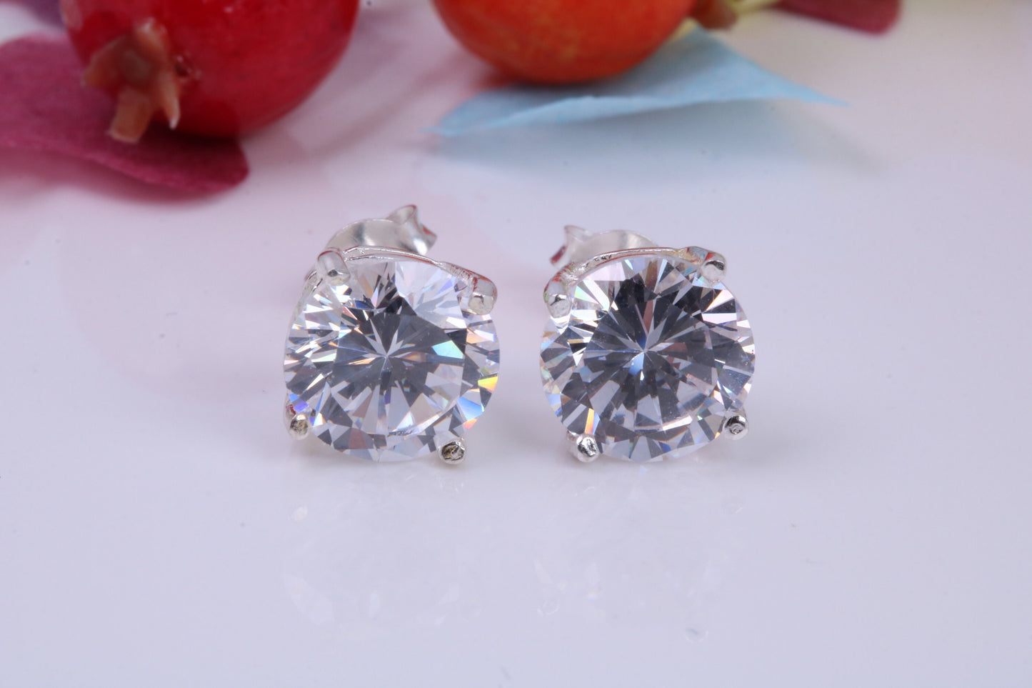 9 mm Round Cubic Zirconia set Stud Earrings, Made from Solid Cast Sterling Silver, Ideal for Gents