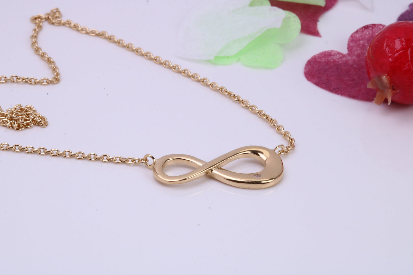 Infinity Necklace with Length Adjustable Chain, Made from solid Sterling Silver, 18ct Yellow Gold Plated