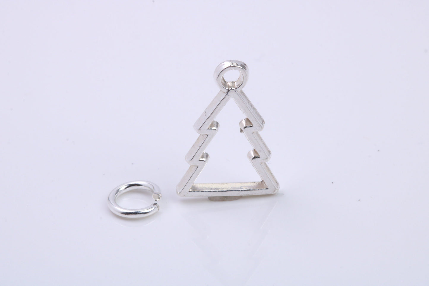Christmas Tree Charm, Traditional Charm, Made from Solid 925 Grade Sterling Silver, Complete with Attachment Link