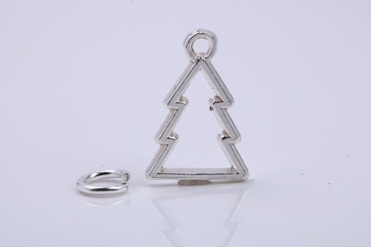 Christmas Tree Charm, Traditional Charm, Made from Solid 925 Grade Sterling Silver, Complete with Attachment Link