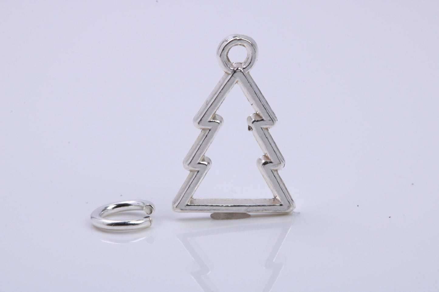 Christmas Tree Charm, Traditional Charm, Made from Solid 925 Grade Sterling Silver, Complete with Attachment Link