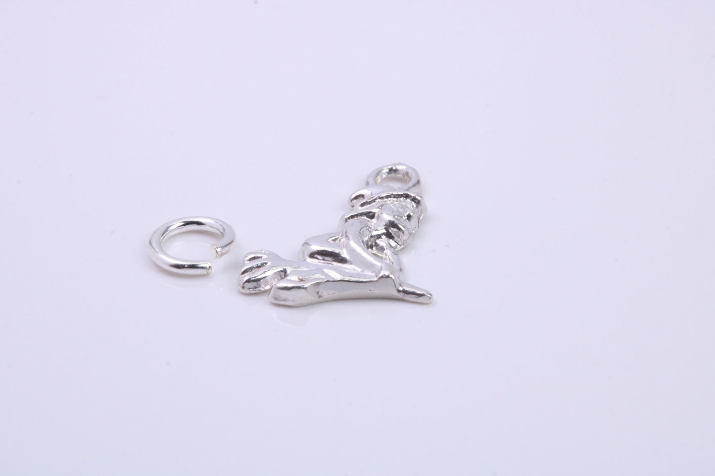 Witch on Broom Stick Charm, Traditional Charm, Made from Solid 925 Grade Sterling Silver, Complete with Attachment Link