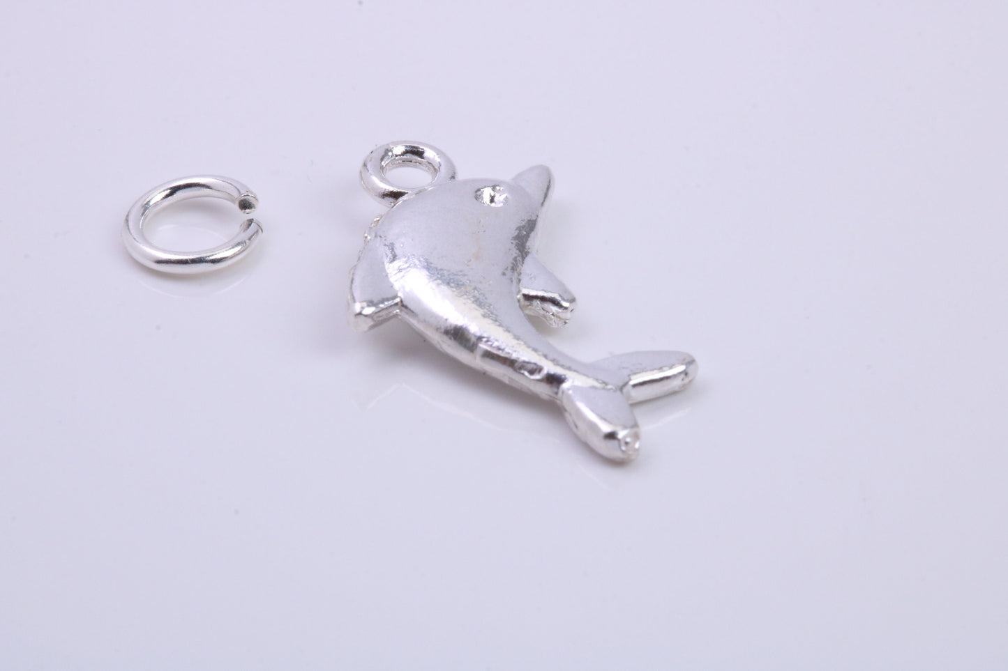 Dolphin Charm, Traditional Charm, Made from Solid 925 Grade Sterling Silver, Complete with Attachment Link