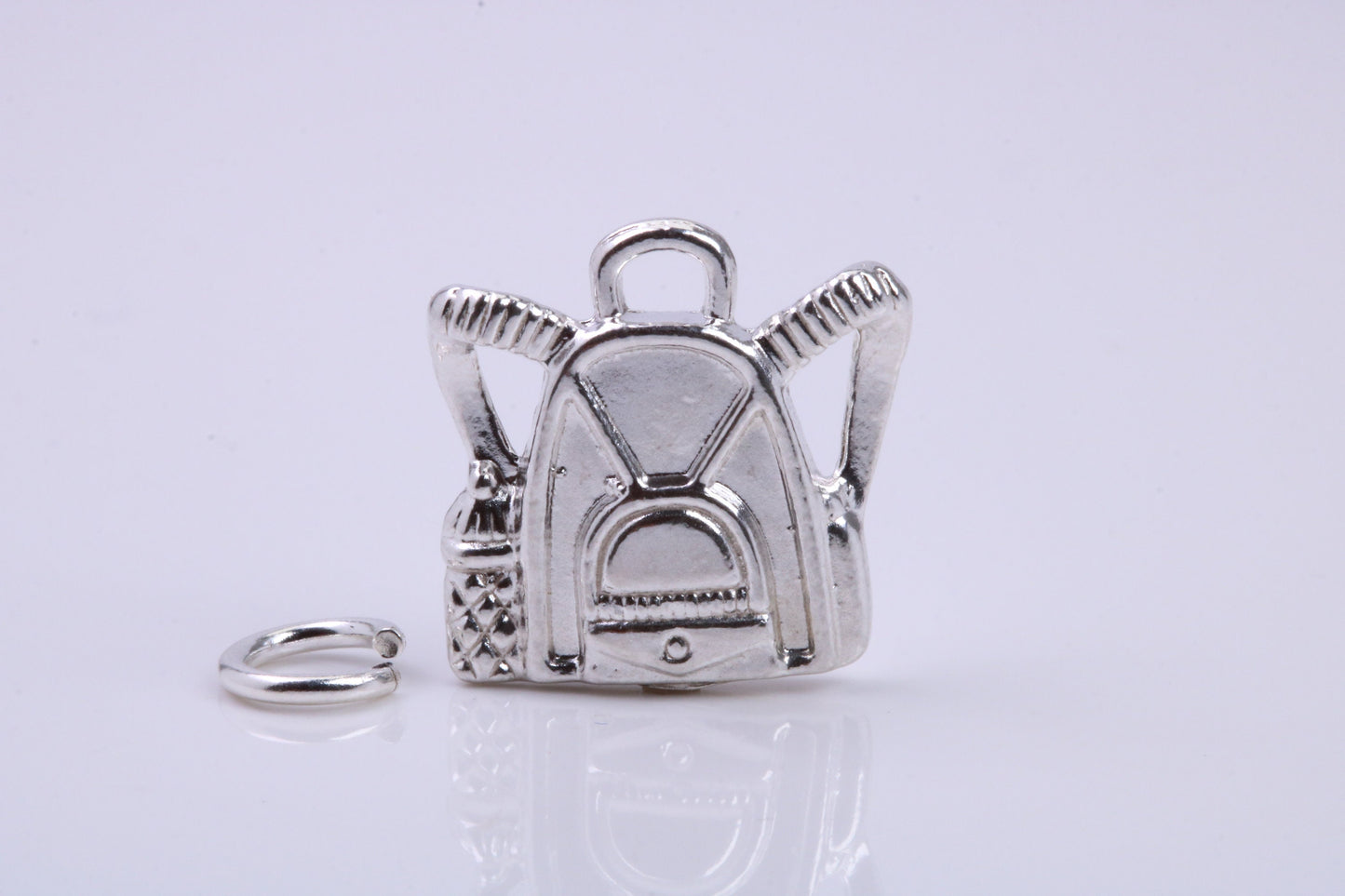 Back Pack Charm, Traditional Charm, Made from Solid 925 Grade Sterling Silver, Complete with Attachment Link