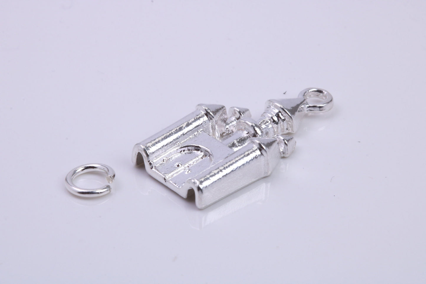 Princess Castle Charm, Traditional Charm, Made from Solid 925 Grade Sterling Silver, Complete with Attachment Link