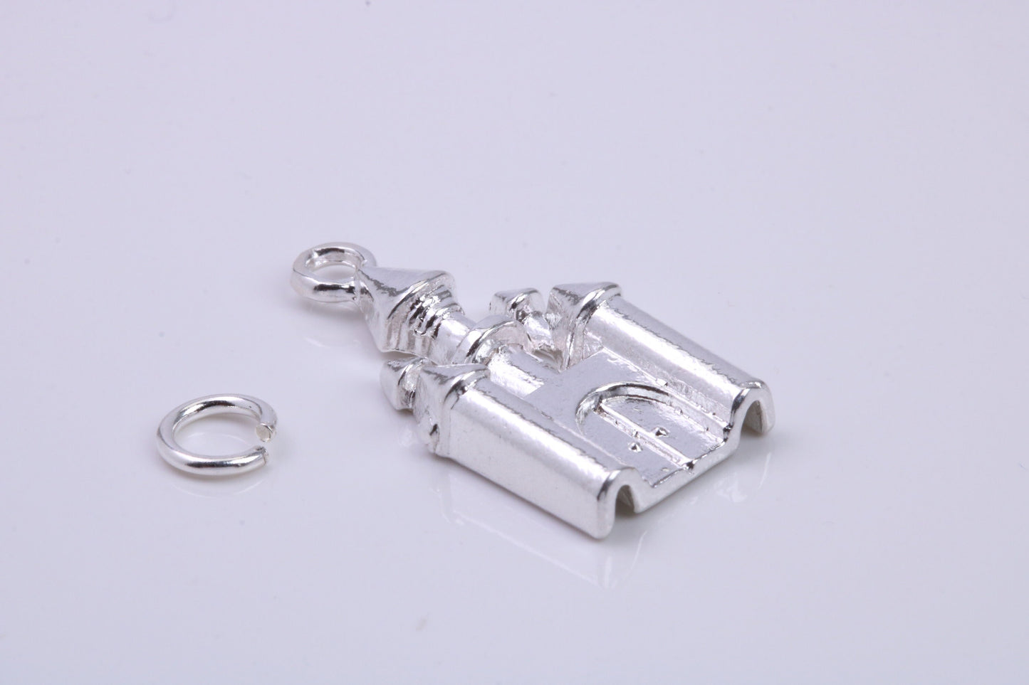 Princess Castle Charm, Traditional Charm, Made from Solid 925 Grade Sterling Silver, Complete with Attachment Link