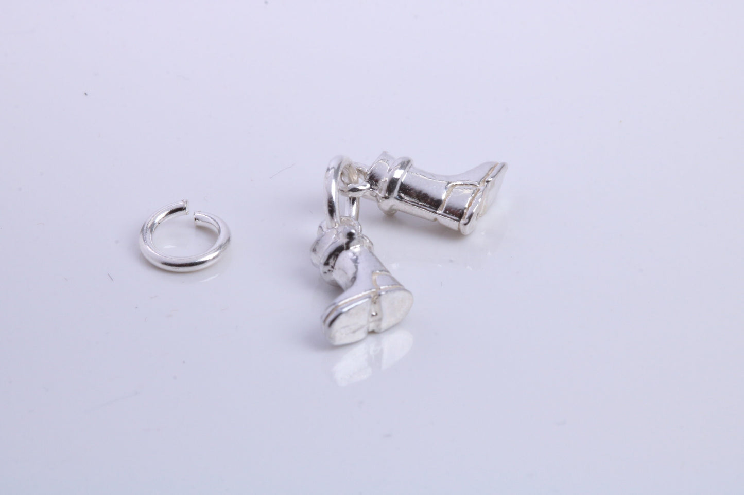 Pair of Wellington Boots Charm, Traditional Charm, Made from Solid 925 Grade Sterling Silver, Complete with Attachment Link