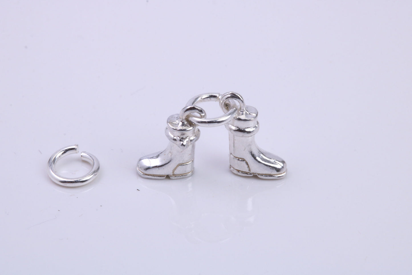 Pair of Wellington Boots Charm, Traditional Charm, Made from Solid 925 Grade Sterling Silver, Complete with Attachment Link
