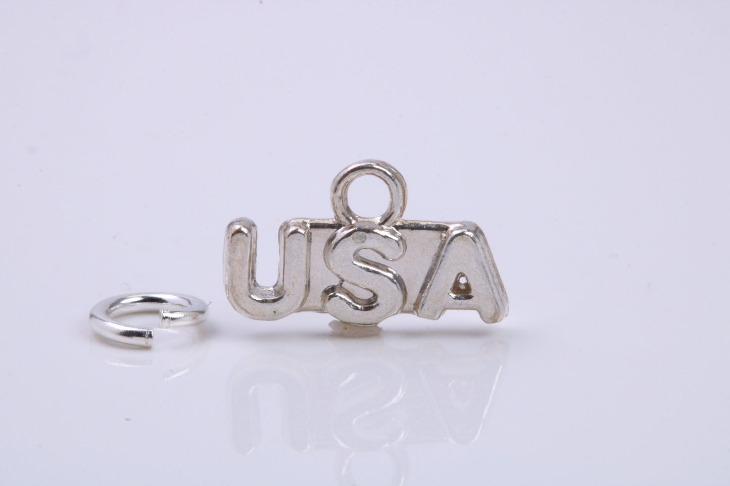 USA Charm, Traditional Charm, Made from Solid 925 Grade Sterling Silver, Complete with Attachment Link