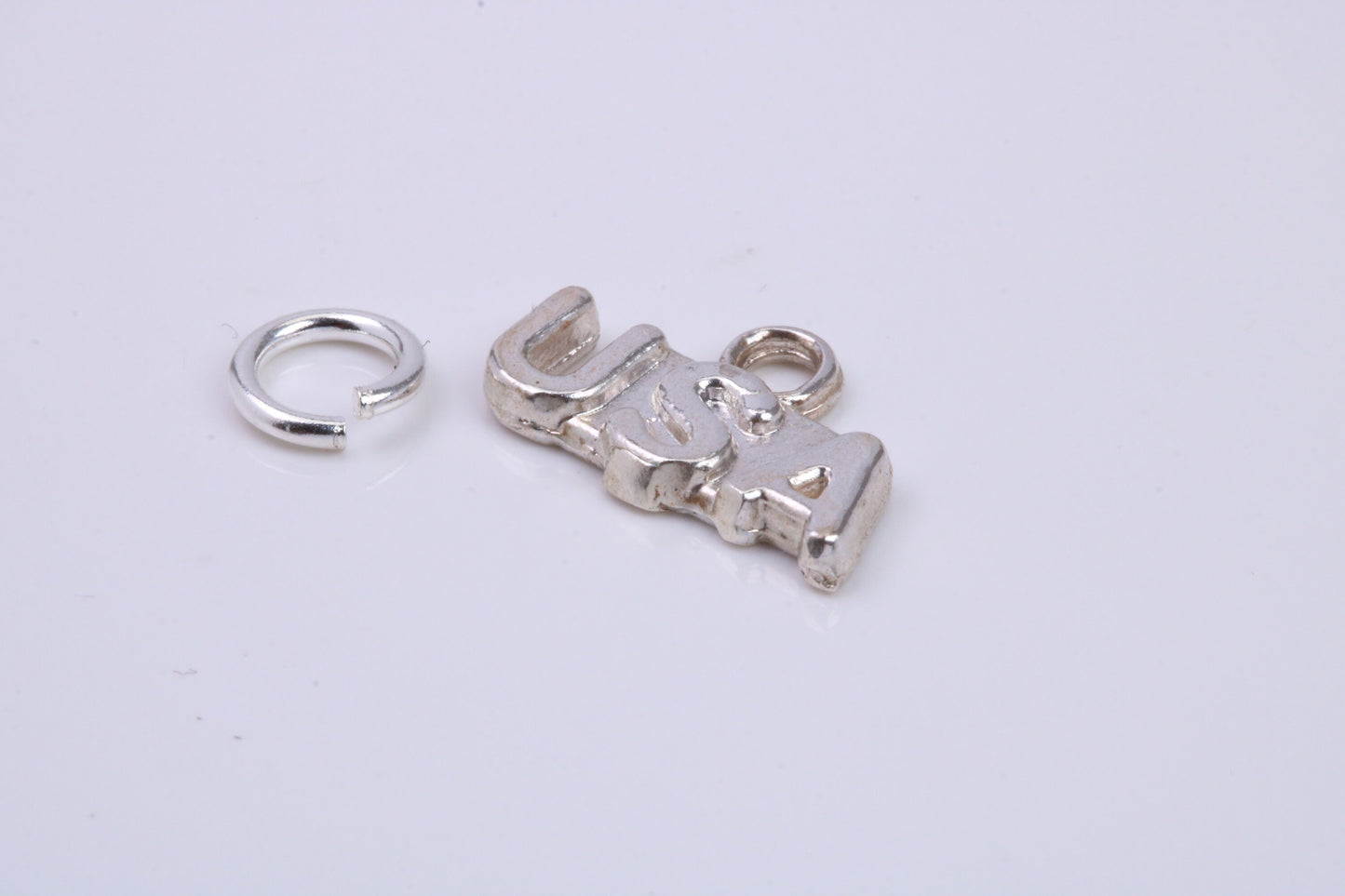 USA Charm, Traditional Charm, Made from Solid 925 Grade Sterling Silver, Complete with Attachment Link