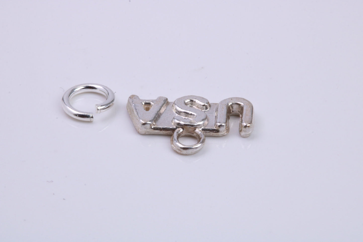 USA Charm, Traditional Charm, Made from Solid 925 Grade Sterling Silver, Complete with Attachment Link