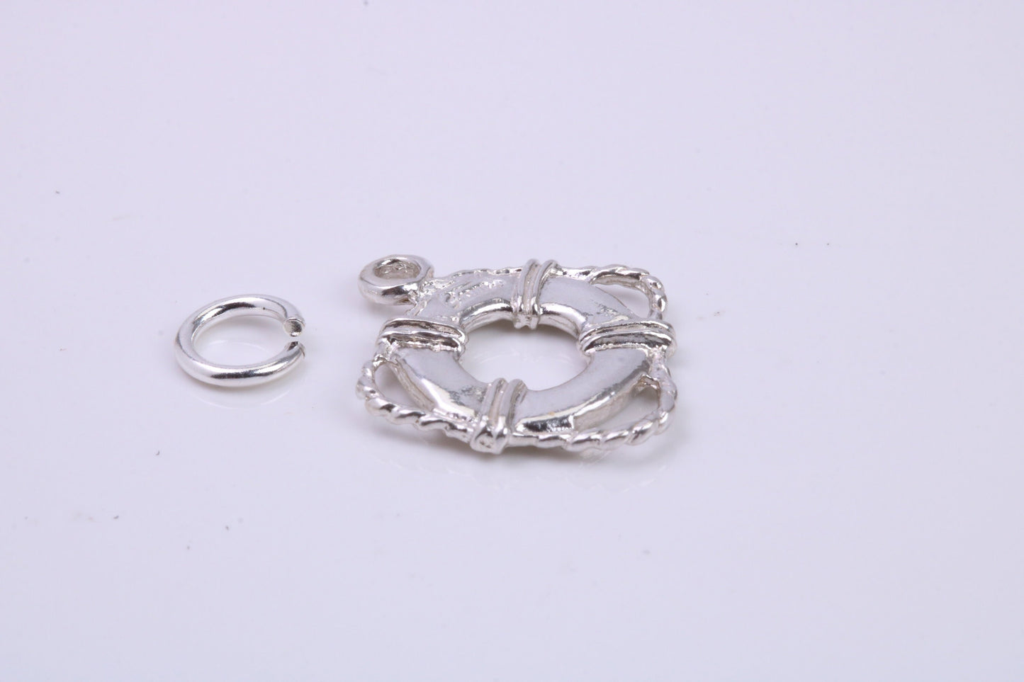 Lifebuoy Charm, Traditional Charm, Made from Solid 925 Grade Sterling Silver, Complete with Attachment Link