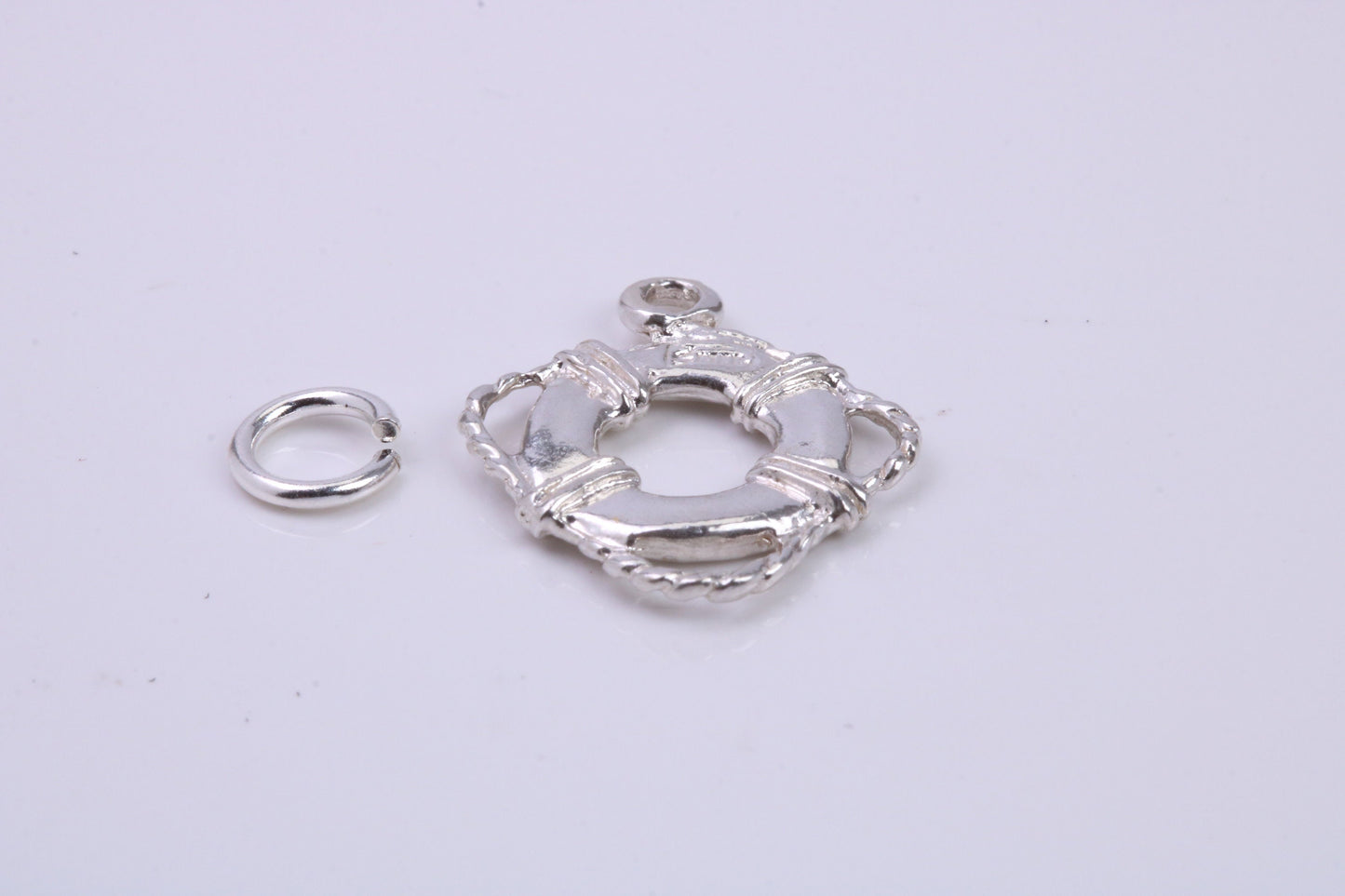 Lifebuoy Charm, Traditional Charm, Made from Solid 925 Grade Sterling Silver, Complete with Attachment Link