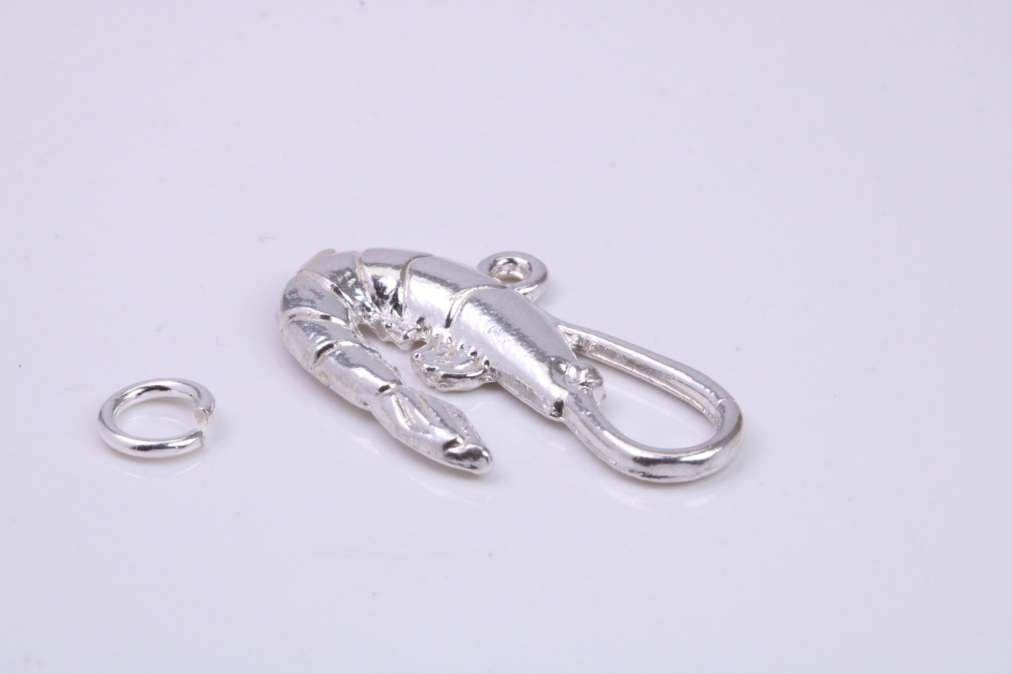 Shrimp Charm, Traditional Charm, Made from Solid 925 Grade Sterling Silver, Complete with Attachment Link