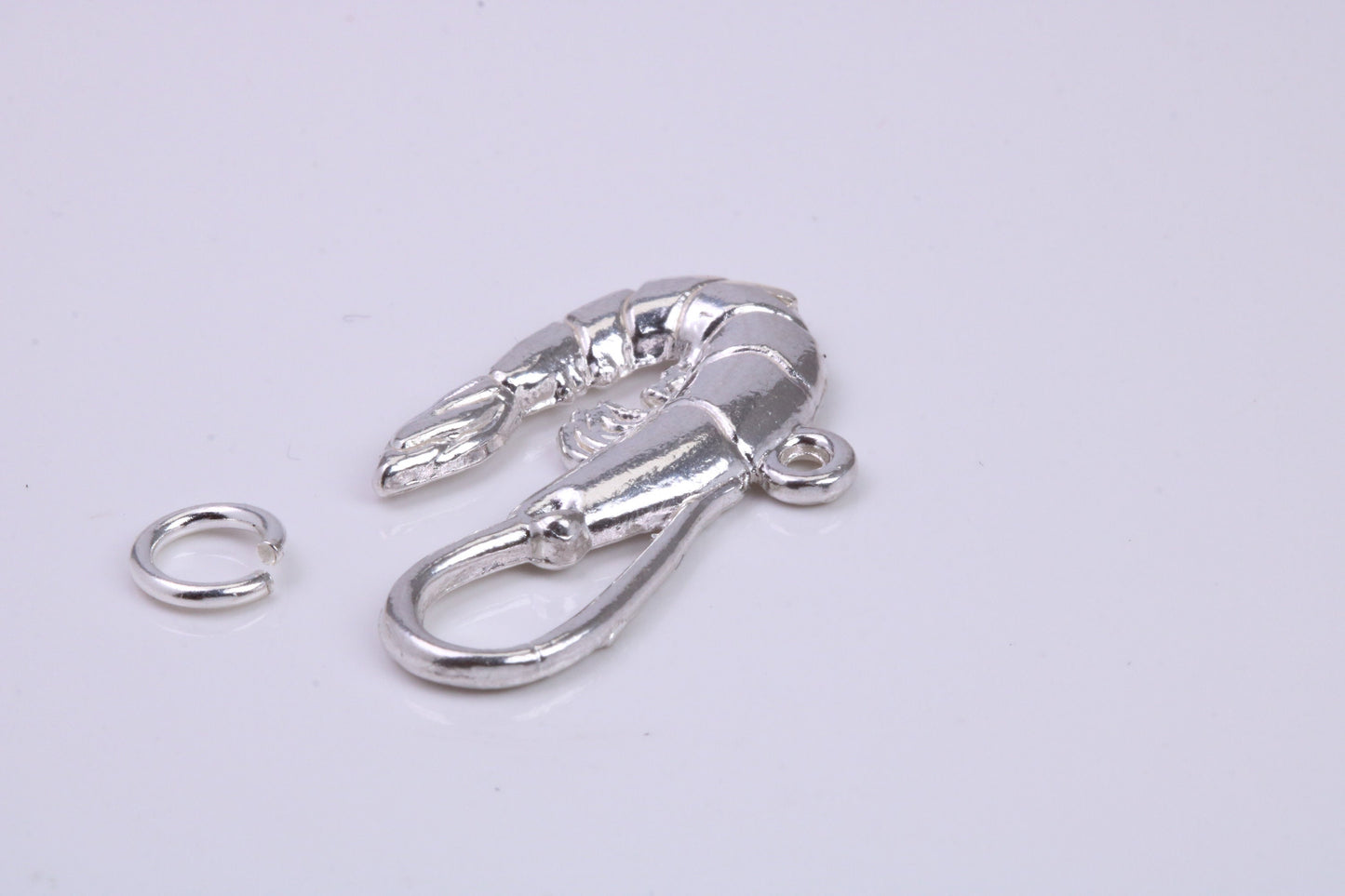 Shrimp Charm, Traditional Charm, Made from Solid 925 Grade Sterling Silver, Complete with Attachment Link
