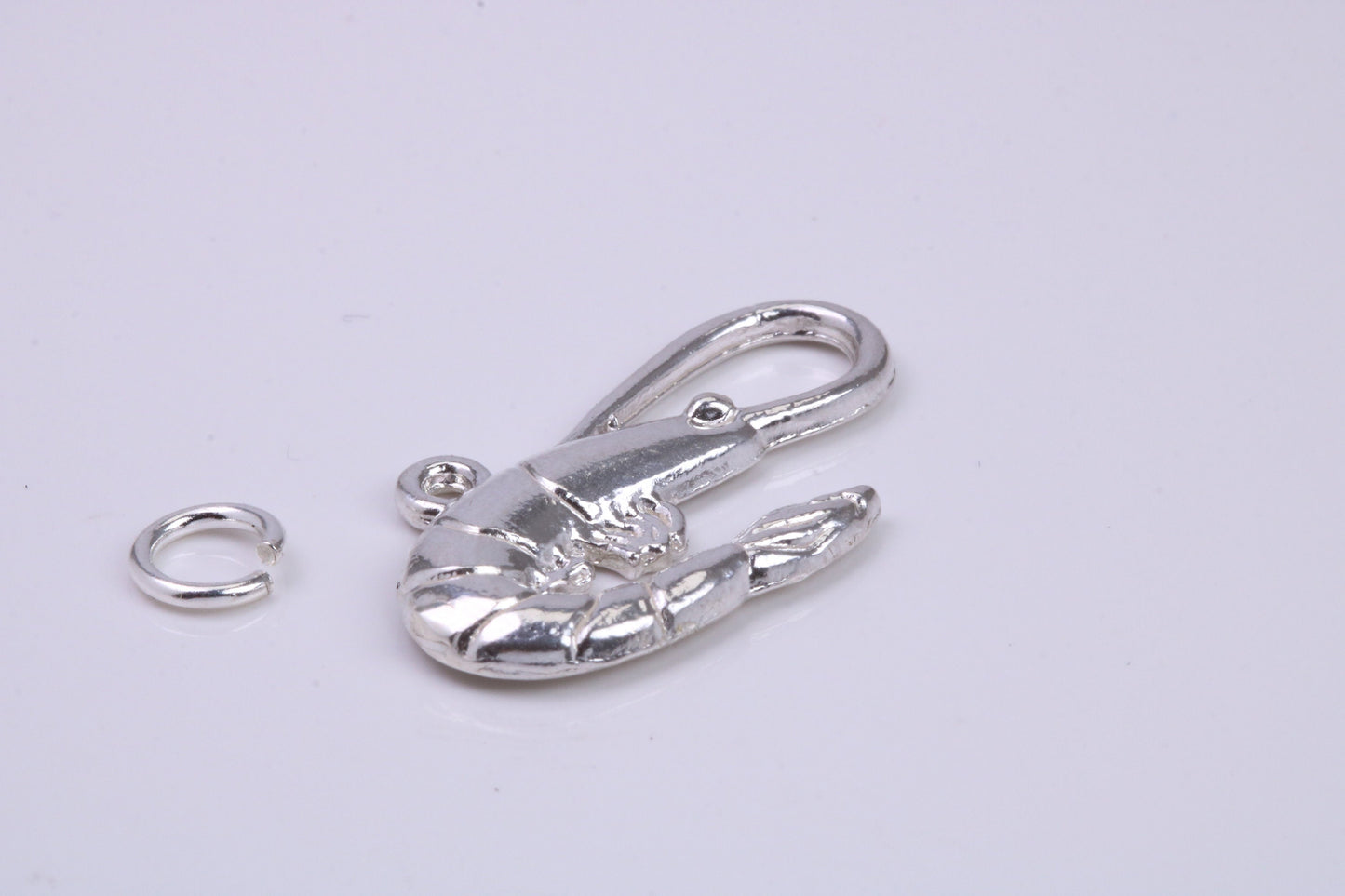 Shrimp Charm, Traditional Charm, Made from Solid 925 Grade Sterling Silver, Complete with Attachment Link