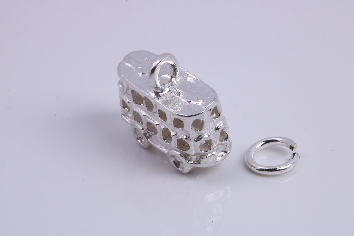 London Bus Charm, Traditional Charm, Made from Solid 925 Grade Sterling Silver, Complete with Attachment Link