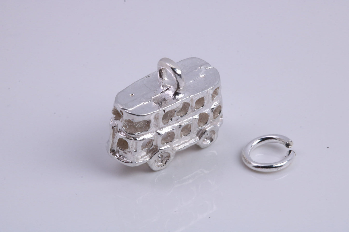 London Bus Charm, Traditional Charm, Made from Solid 925 Grade Sterling Silver, Complete with Attachment Link