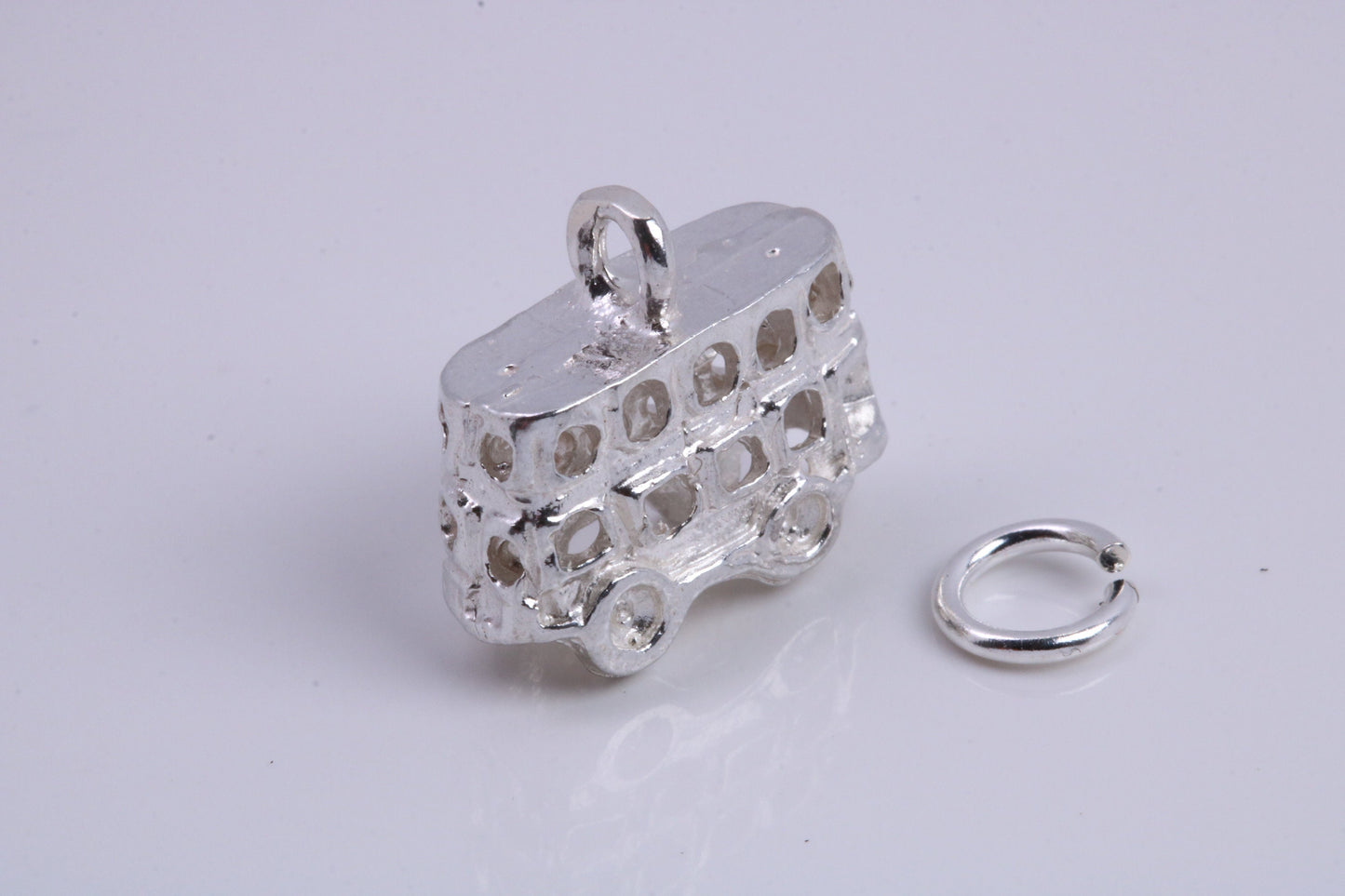 London Bus Charm, Traditional Charm, Made from Solid 925 Grade Sterling Silver, Complete with Attachment Link