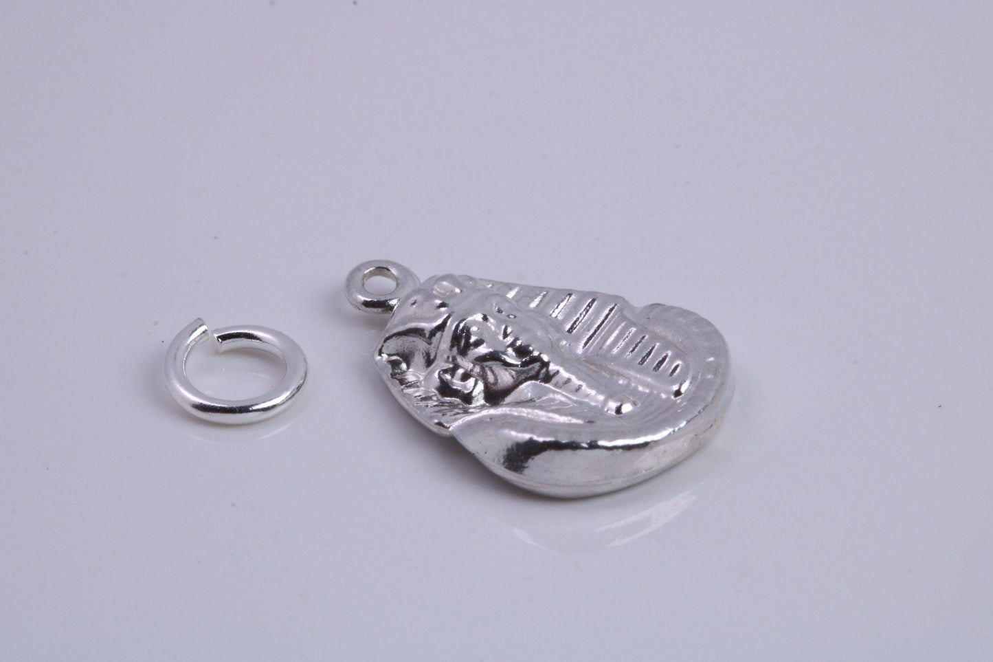 King Tutankhamun Charm, Traditional Charm, Made from Solid 925 Grade Sterling Silver, Complete with Attachment Link