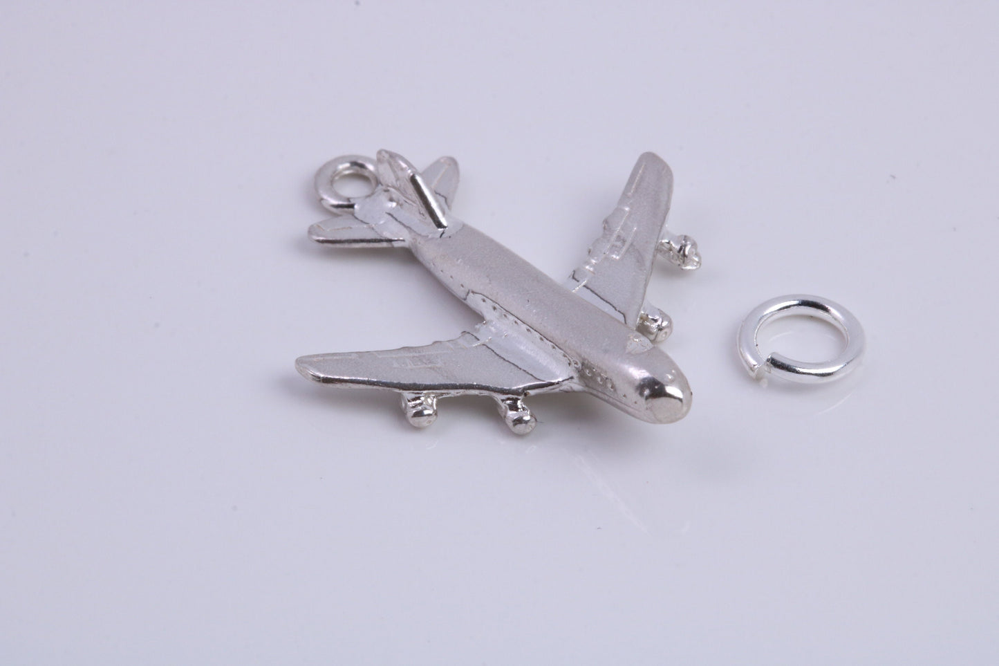 Jumbo Jet 747 Charm, Traditional Charm, Made from Solid 925 Grade Sterling Silver, Complete with Attachment Link