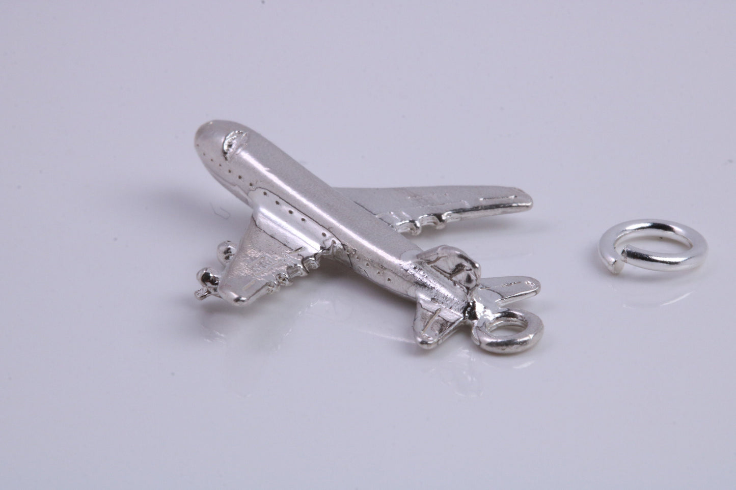 Jumbo Jet 747 Charm, Traditional Charm, Made from Solid 925 Grade Sterling Silver, Complete with Attachment Link