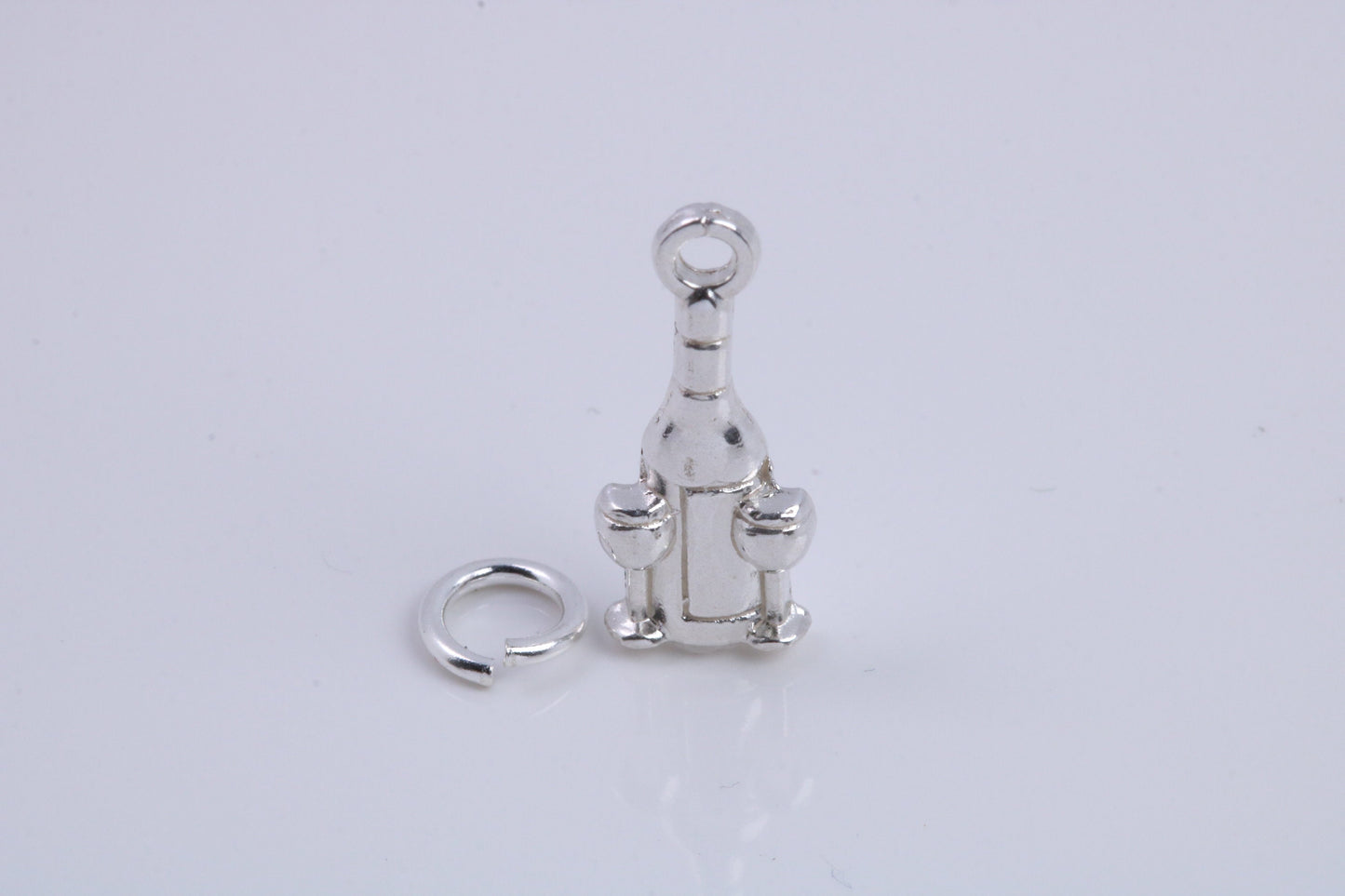 Wine Bottle and Glasses Charm, Traditional Charm, Made from Solid 925 Grade Sterling Silver, Complete with Attachment Link