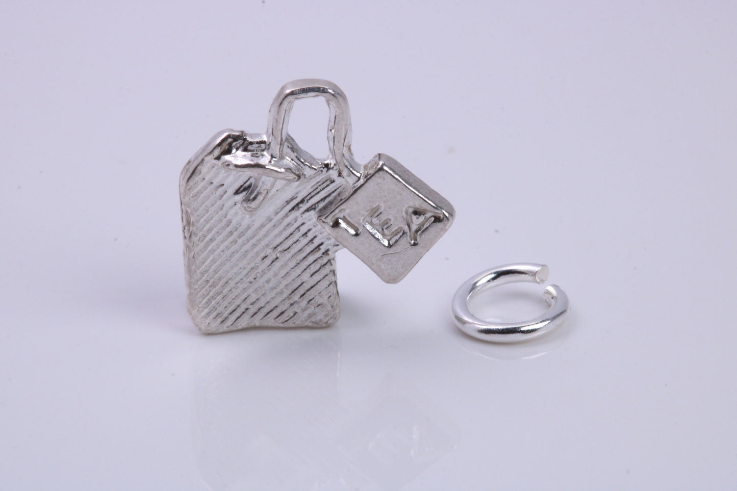Tea Bag Charm, Traditional Charm, Made from Solid 925 Grade Sterling Silver, Complete with Attachment Link