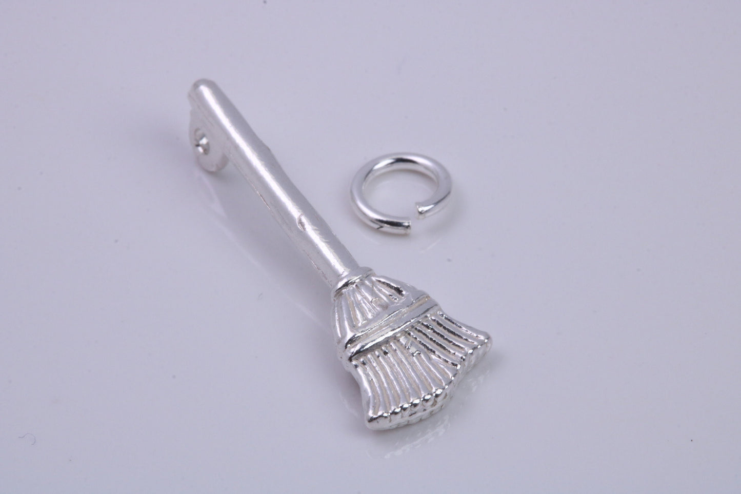 Witches Broom Stick Charm, Traditional Charm, Made from Solid 925 Grade Sterling Silver, Complete with Attachment Link