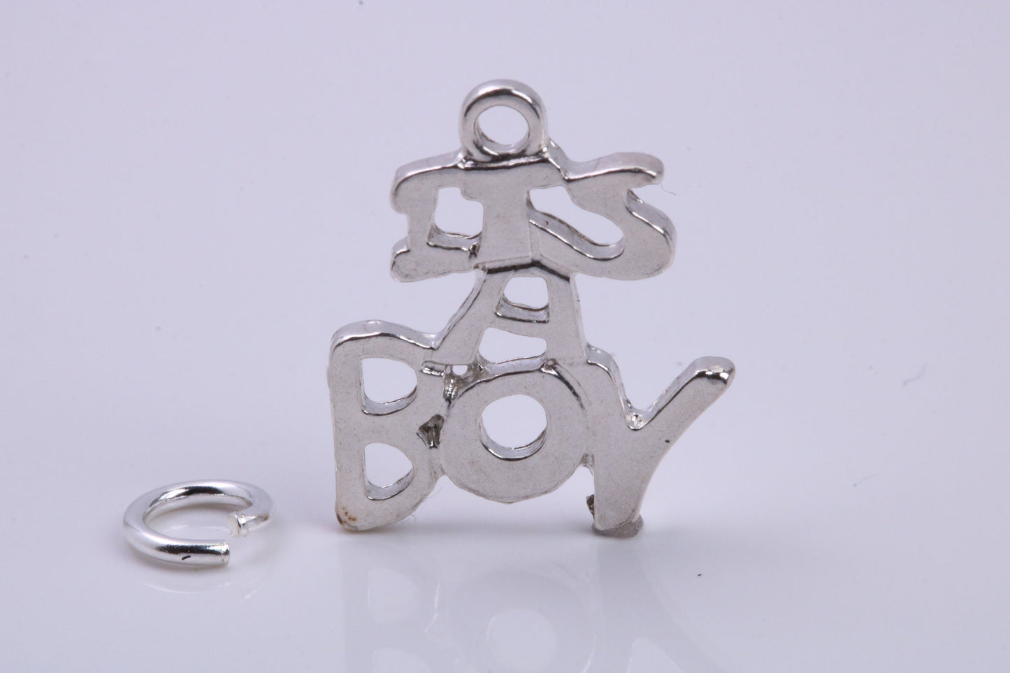 It's A Boy Charm, Traditional Charm, Made from Solid 925 Grade Sterling Silver, Complete with Attachment Link
