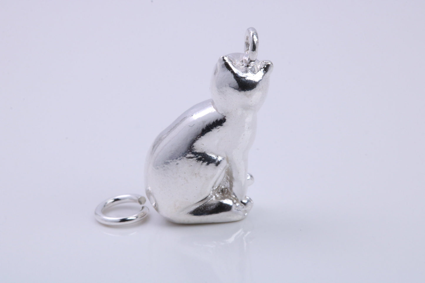 Large Sitting Cat Charm, Traditional Charm, Made from Solid 925 Grade Sterling Silver, Complete with Attachment Link