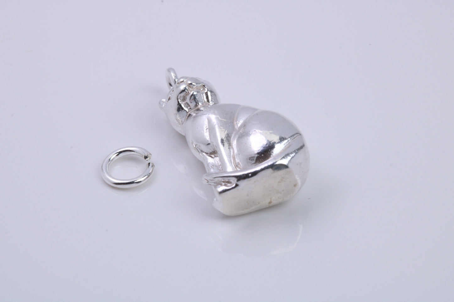 Large Sitting Cat Charm, Traditional Charm, Made from Solid 925 Grade Sterling Silver, Complete with Attachment Link