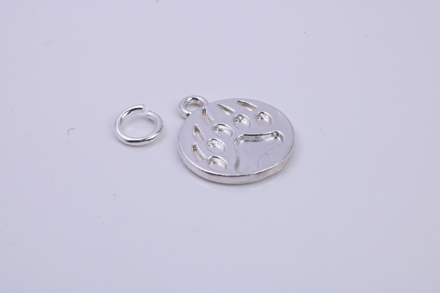 Paw Print Charm, Traditional Charm, Made from Solid 925 Grade Sterling Silver, Complete with Attachment Link