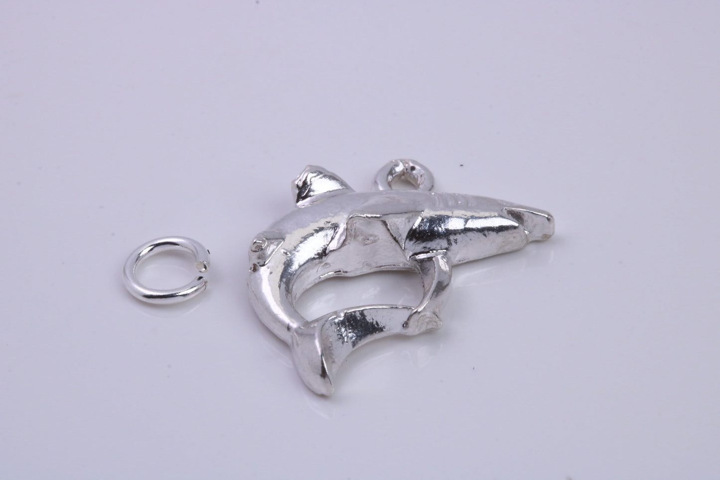 Great White Shark Charm, Traditional Charm, Made from Solid 925 Grade Sterling Silver, Complete with Attachment Link