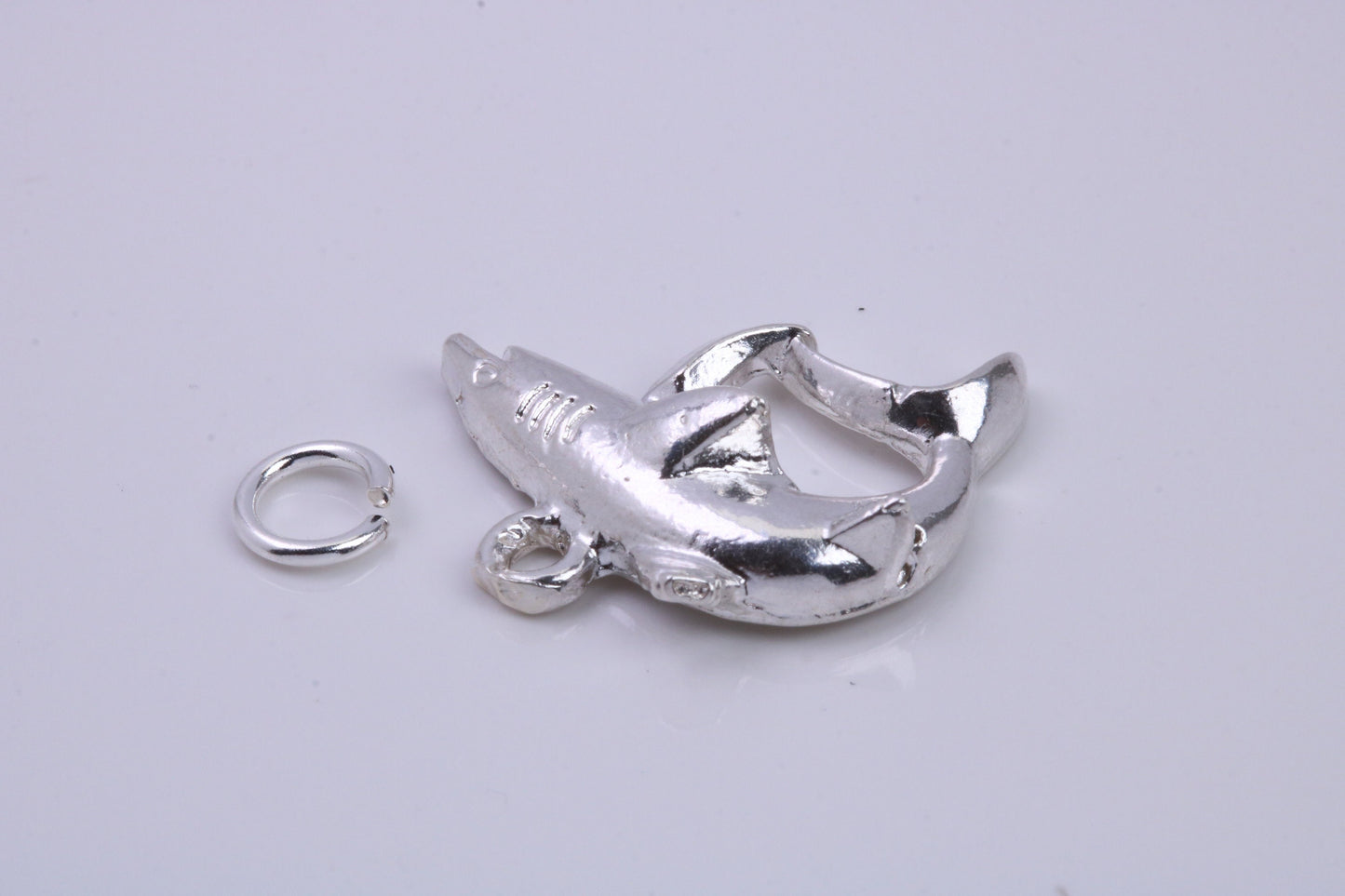 Great White Shark Charm, Traditional Charm, Made from Solid 925 Grade Sterling Silver, Complete with Attachment Link