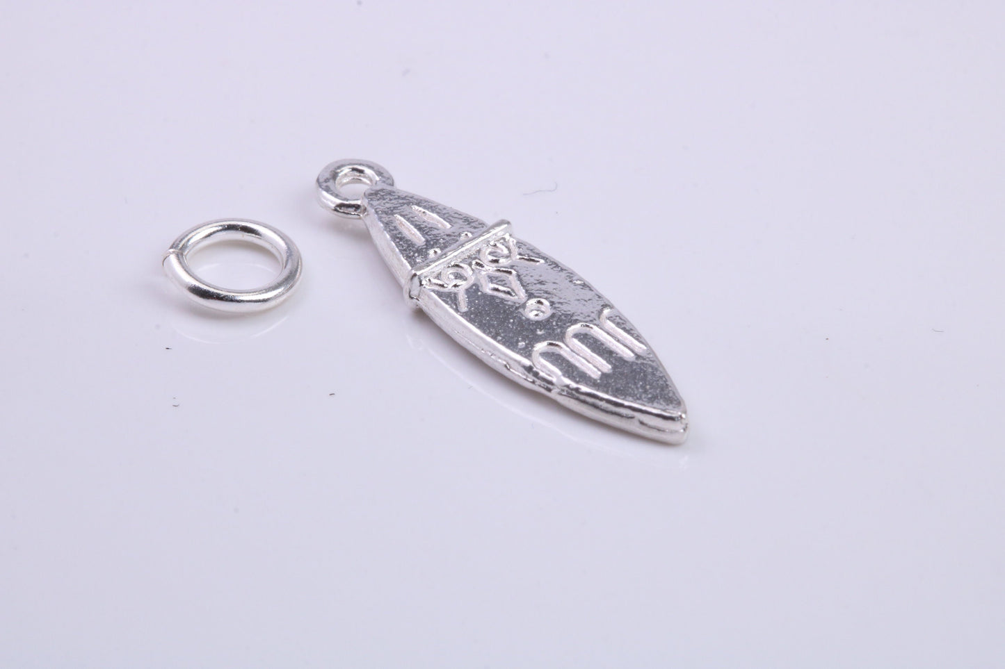 Surf Board Charm, Traditional Charm, Made from Solid 925 Grade Sterling Silver, Complete with Attachment Link