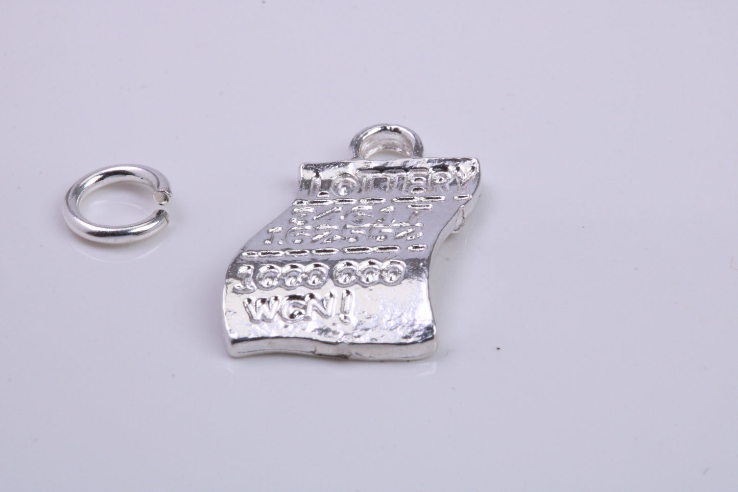 Winning Lottery Ticket Charm, Traditional Charm, Made from Solid 925 Grade Sterling Silver, Complete with Attachment Link