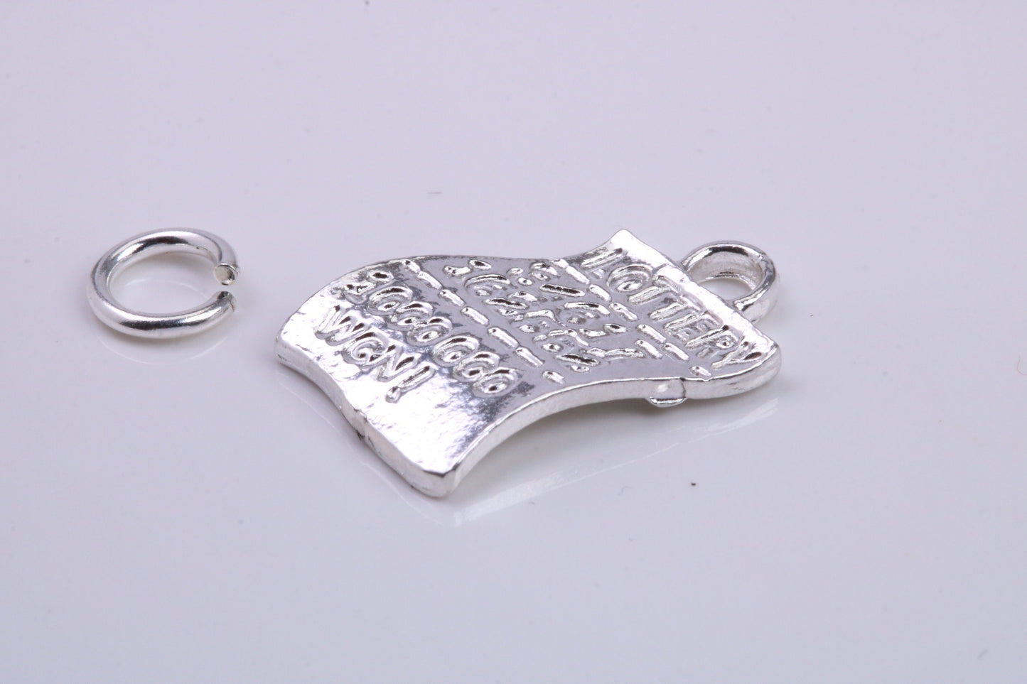 Winning Lottery Ticket Charm, Traditional Charm, Made from Solid 925 Grade Sterling Silver, Complete with Attachment Link