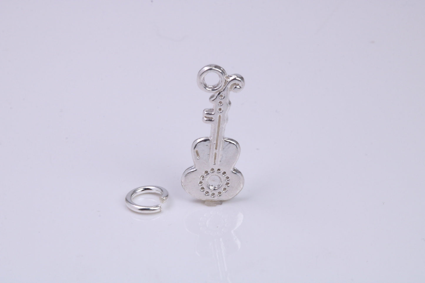 Guitar Charm, Traditional Charm, Made from Solid 925 Grade Sterling Silver, Complete with Attachment Link