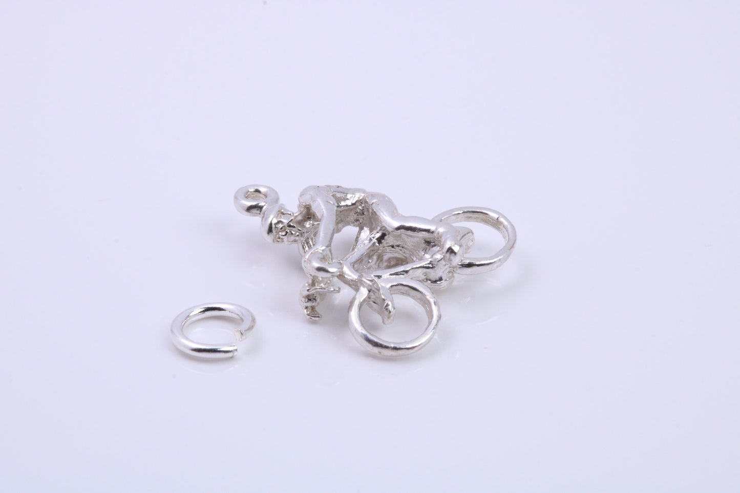 Cyclist Charm, Traditional Charm, Made from Solid 925 Grade Sterling Silver, Complete with Attachment Link