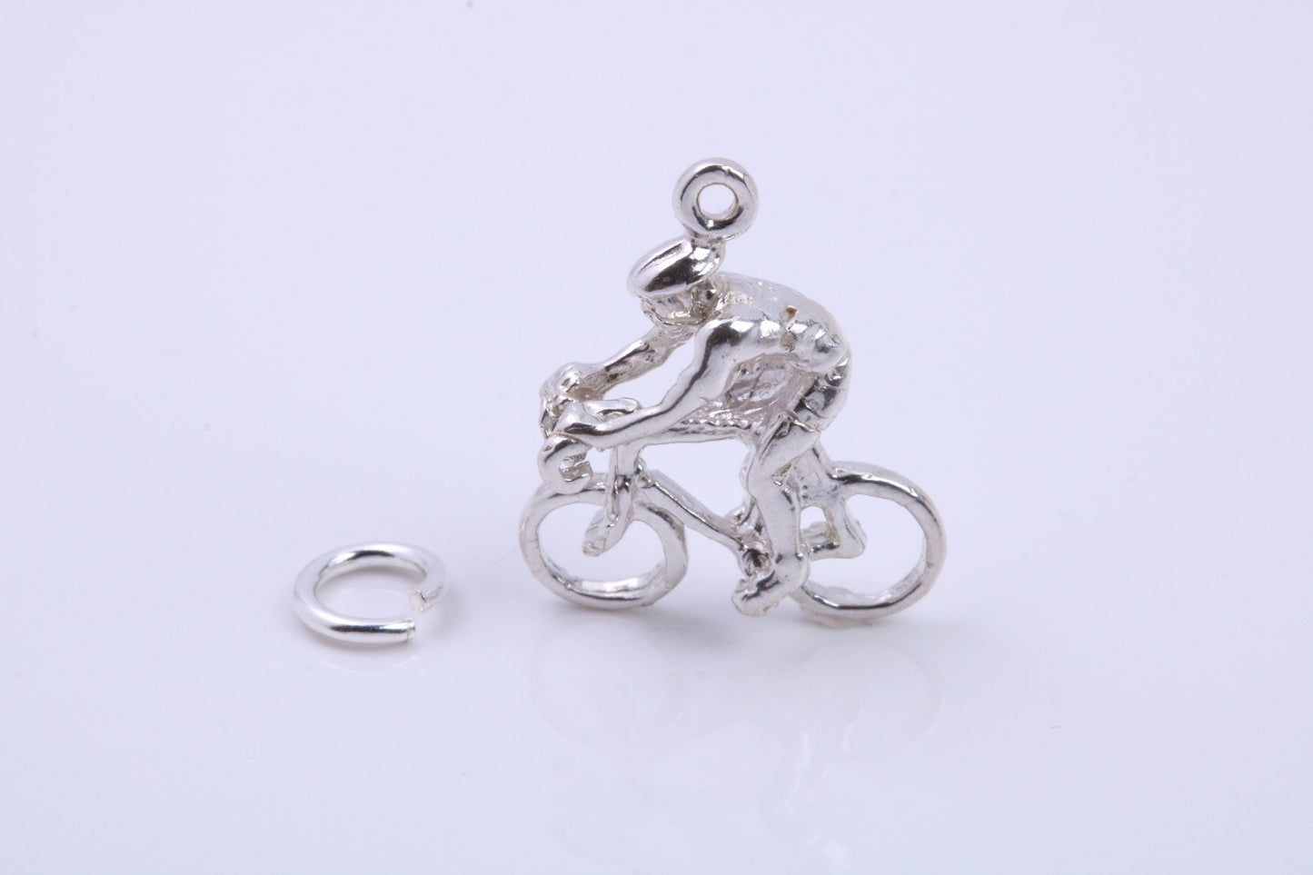 Cyclist Charm, Traditional Charm, Made from Solid 925 Grade Sterling Silver, Complete with Attachment Link