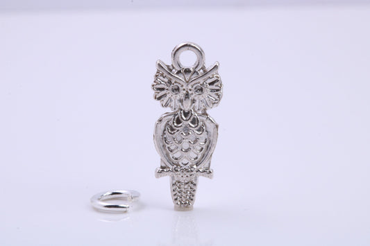 Owl Charm, Traditional Charm, Made from Solid 925 Grade Sterling Silver, Complete with Attachment Link