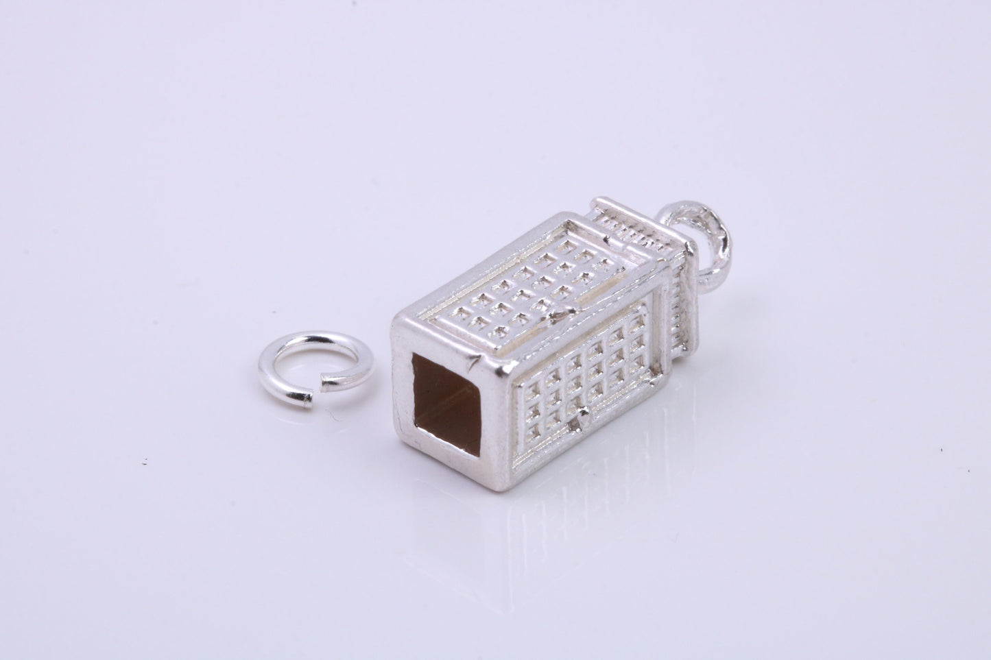 Telephone Booth Charm, Traditional Charm, Made from Solid 925 Grade Sterling Silver, Complete with Attachment Link