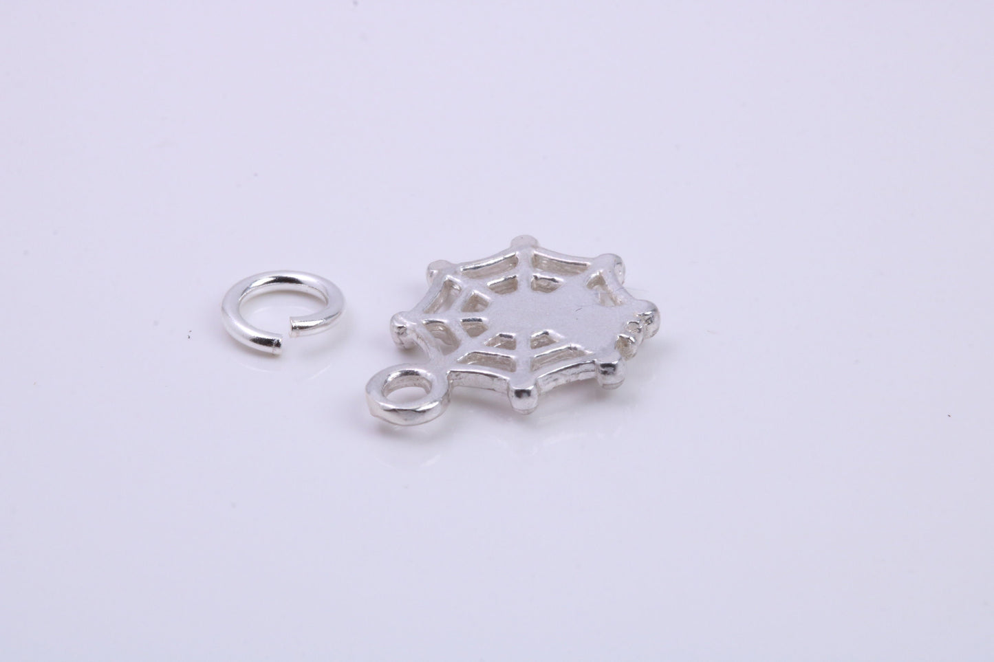 Spider in Web Charm, Traditional Charm, Made from Solid 925 Grade Sterling Silver, Complete with Attachment Link