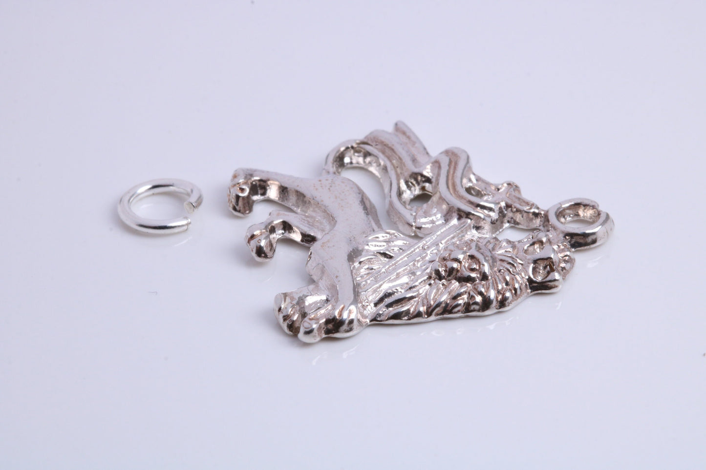 Rule Britannia Lion Charm, Traditional Charm, Made from Solid 925 Grade Sterling Silver, Complete with Attachment Link