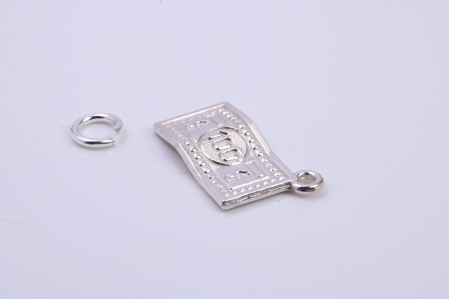 100 Dollar Bill Charm, Traditional Charm, Made from Solid 925 Grade Sterling Silver, Complete with Attachment Link